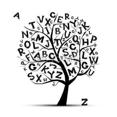 Art tree with letters of alphabet  for your design