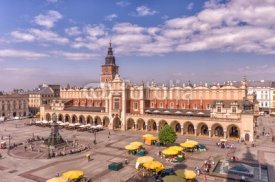 Naklejki Main market square, cloth hall and town hall tower seen from above, Krakow, Poland