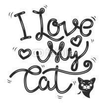 Naklejki i love my cat hand drawn lettering phrase. Cat head icon. Vector illustration.