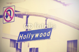 Fototapety Vintage picture of Hollywood street sign in Hollywood, USA.