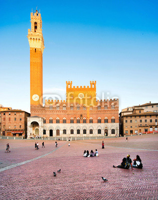 Piazza del Campo with Torre del Mangia at sunset, Siena, Tuscany