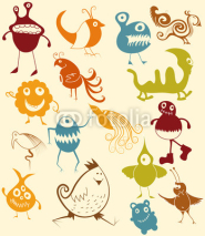 Fototapety Many cute doodle monsters