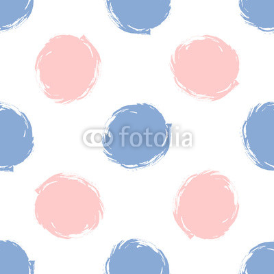 Grunge seamless pattern polka dots in color 2016 rose quartz and serenity, hand painted background of pink and blue circle, vector for paper, web, greeting card, invitation, holiday, wrapping, textile