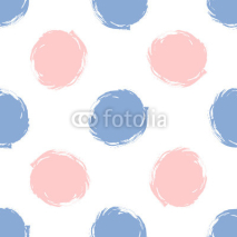 Fototapety Grunge seamless pattern polka dots in color 2016 rose quartz and serenity, hand painted background of pink and blue circle, vector for paper, web, greeting card, invitation, holiday, wrapping, textile