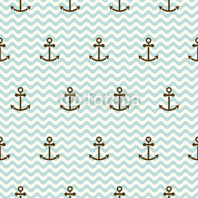 Seamless sea pattern of anchors and waves
