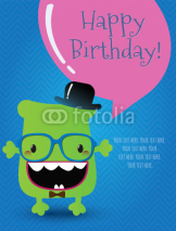 Naklejki Hipster Monster Happy Birthday Card. Vector Illustration