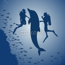 Obrazy i plakaty Divers and a dolphin