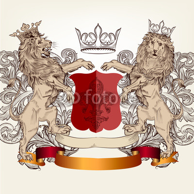 Design with heraldic elements and lions in vintage style