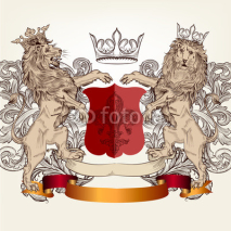 Fototapety Design with heraldic elements and lions in vintage style