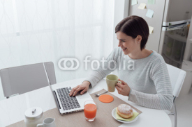 Woman connecting in the kitchen