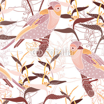 Seamless floral pattern with birds