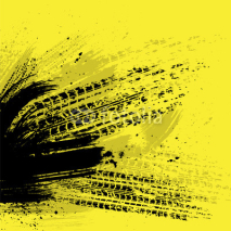 Obrazy i plakaty Black tire track on yellow background