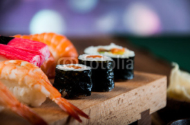 Fresh and tasty oriental sushi, Japanese theme