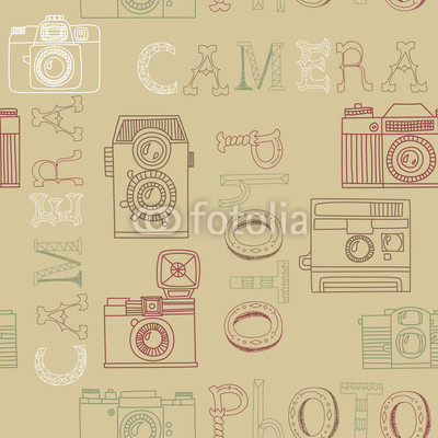 Seamless pattern with old cameras