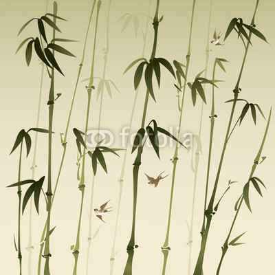 bamboo forest, vectorized oriental style brush painting