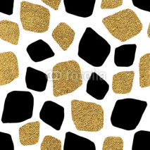 Fototapety Abstract geometric seamless pattern of gold and black spots, background of black and shiny golden mosaic, hand painted vector for textile, wallpaper, web, wrapping, save the date, wedding, card, paper