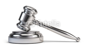 Naklejki Law concept - Golden judge gavel isolated on white