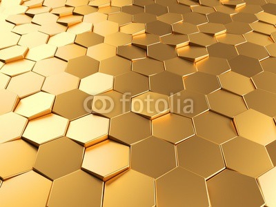Hexagonal golden background. 3d rendering