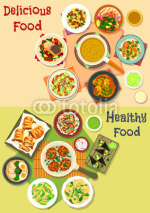 Lunch meals icon set for food theme design