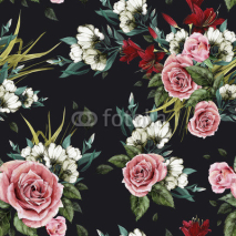 Fototapety Seamless floral pattern with roses and lilies