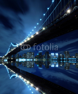 Manhattan Bridge At Night Lights, New York City