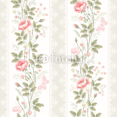 seamless pattern with floral borders lace and butterflies