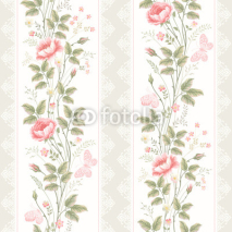 Naklejki seamless pattern with floral borders lace and butterflies