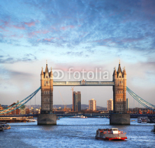 Fototapety Tower Bridge with boat  in London, England
