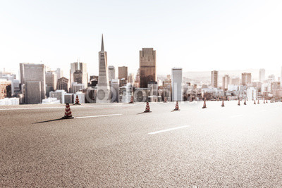 asphalt road with cityscape and skyline of san francisco