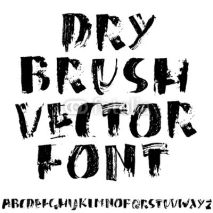 Naklejki Hand drawn dry brush font. Modern brush lettering. Grunge style alphabet. Vector illustration.