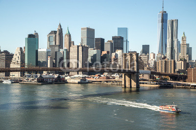 New York City Brooklyn Bridge downtown skyline