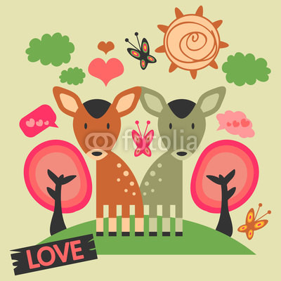 Two cute deers in love on the meadow