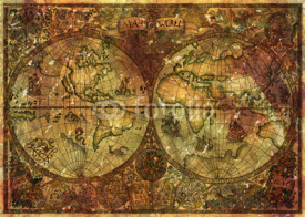 Naklejki Vintage illustration with ancient world atlas map on old parchment