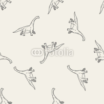 Naklejki Brontosaurus dinosaur doodle seamless pattern background