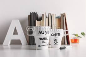 Obrazy i plakaty Two white coffee mug with diy decoration.