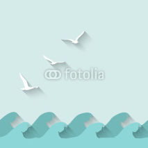 Naklejki marine background with waves and birds