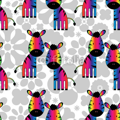 Seamless pattern with funny rainbow zebras