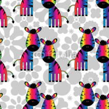 Naklejki Seamless pattern with funny rainbow zebras