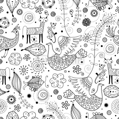 Seamless graphic pattern of fabulous animals