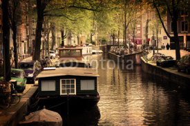 Naklejki Amsterdam. Romantic canal, boats.