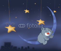Fototapety Bear cub and the moon cartoon