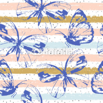 Naklejki Abstract hand drawn  striped pattern with butterfly  for wrapping, wallpaper