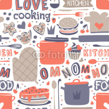 Cooking seamless pattern retro style with kitchen and baking items vector.
