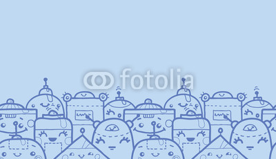 Vector cute doodle robots horizontal seamless pattern background