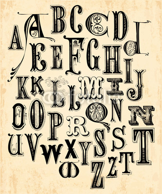 Alfabet, czcionka w stylu vintage