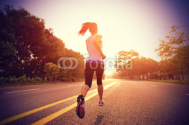 Fototapety Runner athlete running on sunrise road