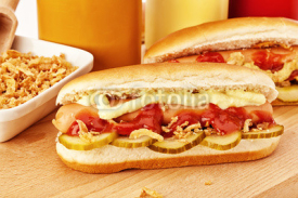 Fototapety Danish Hot Dogs and ingredients