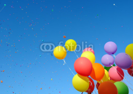 Fototapety multicolored balloons and confetti