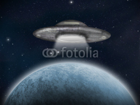An alien space craft or UFO near an earth-like planet