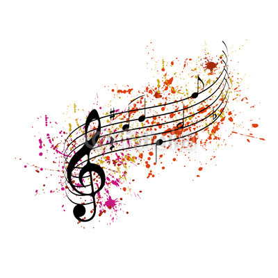 Musical notes with colored splashes